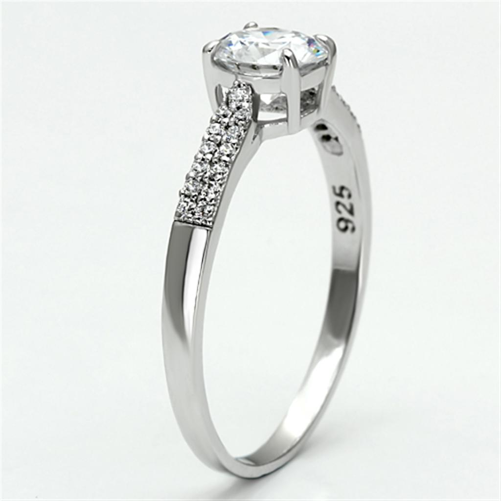 TS080 - Rhodium 925 Sterling Silver Ring with AAA Grade CZ  in Clear-3