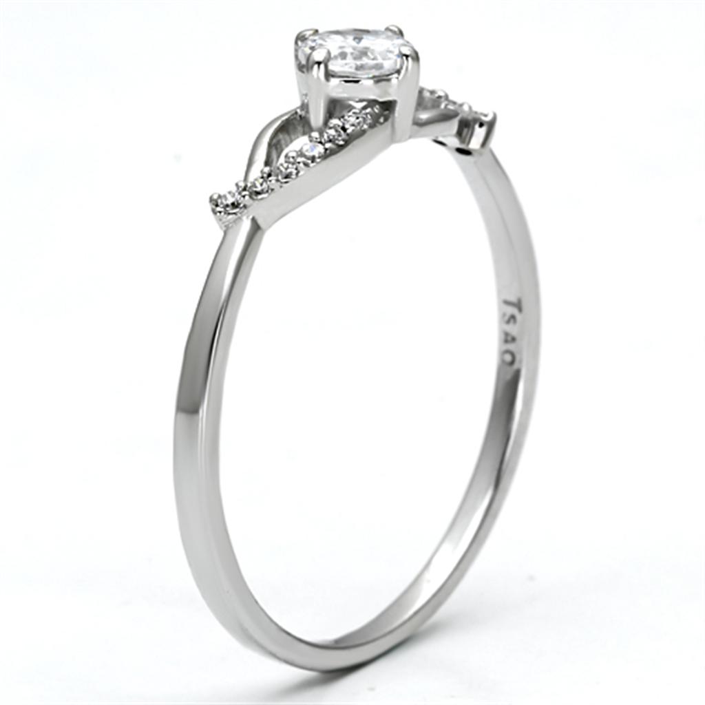 TS085 - Rhodium 925 Sterling Silver Ring with AAA Grade CZ  in Clear-3