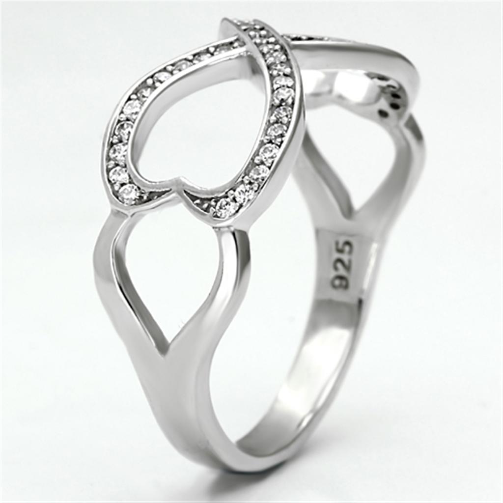 TS088 - Rhodium 925 Sterling Silver Ring with AAA Grade CZ  in Clear-3