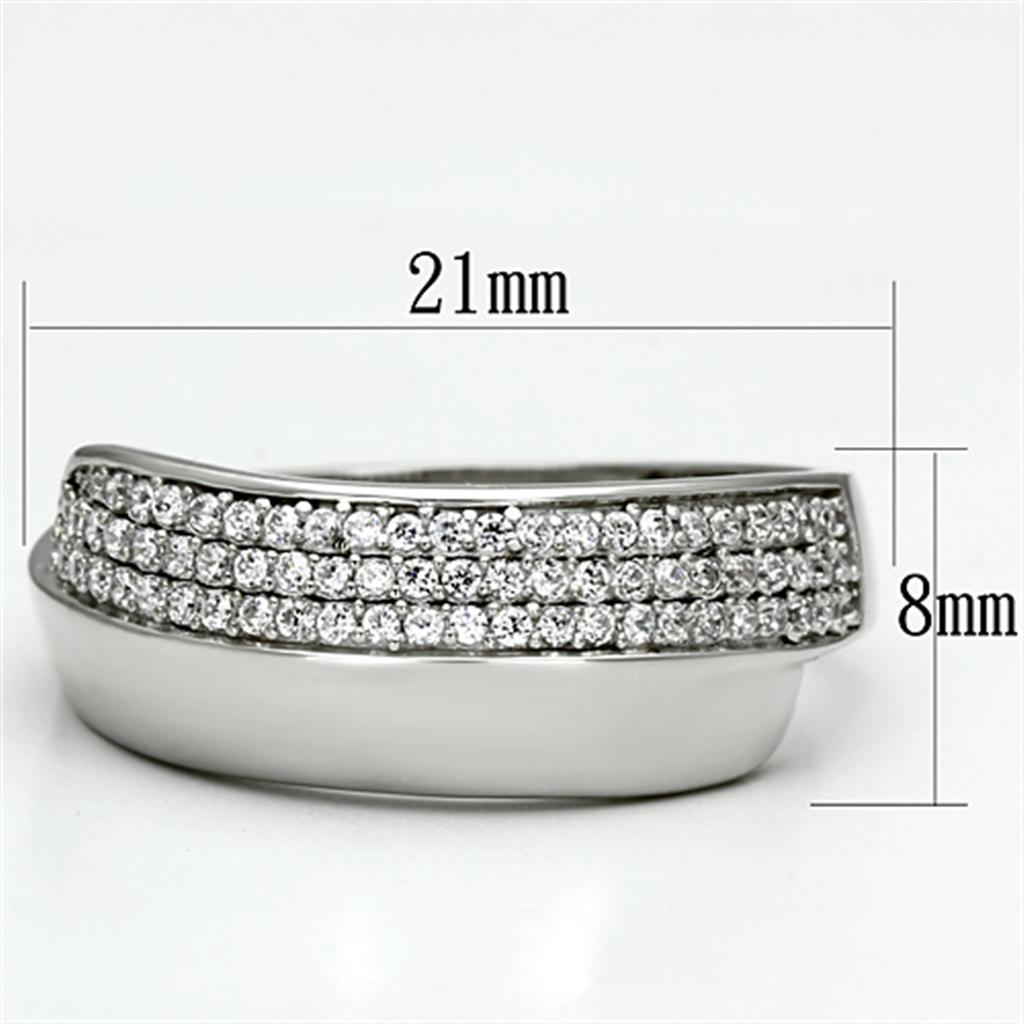 TS089 - Rhodium 925 Sterling Silver Ring with AAA Grade CZ  in Clear-1