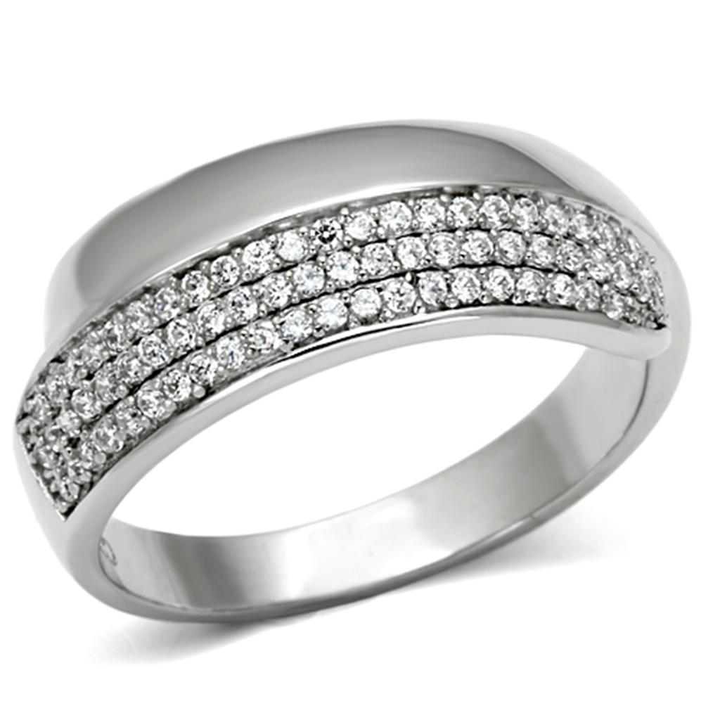 TS089 - Rhodium 925 Sterling Silver Ring with AAA Grade CZ  in Clear-4