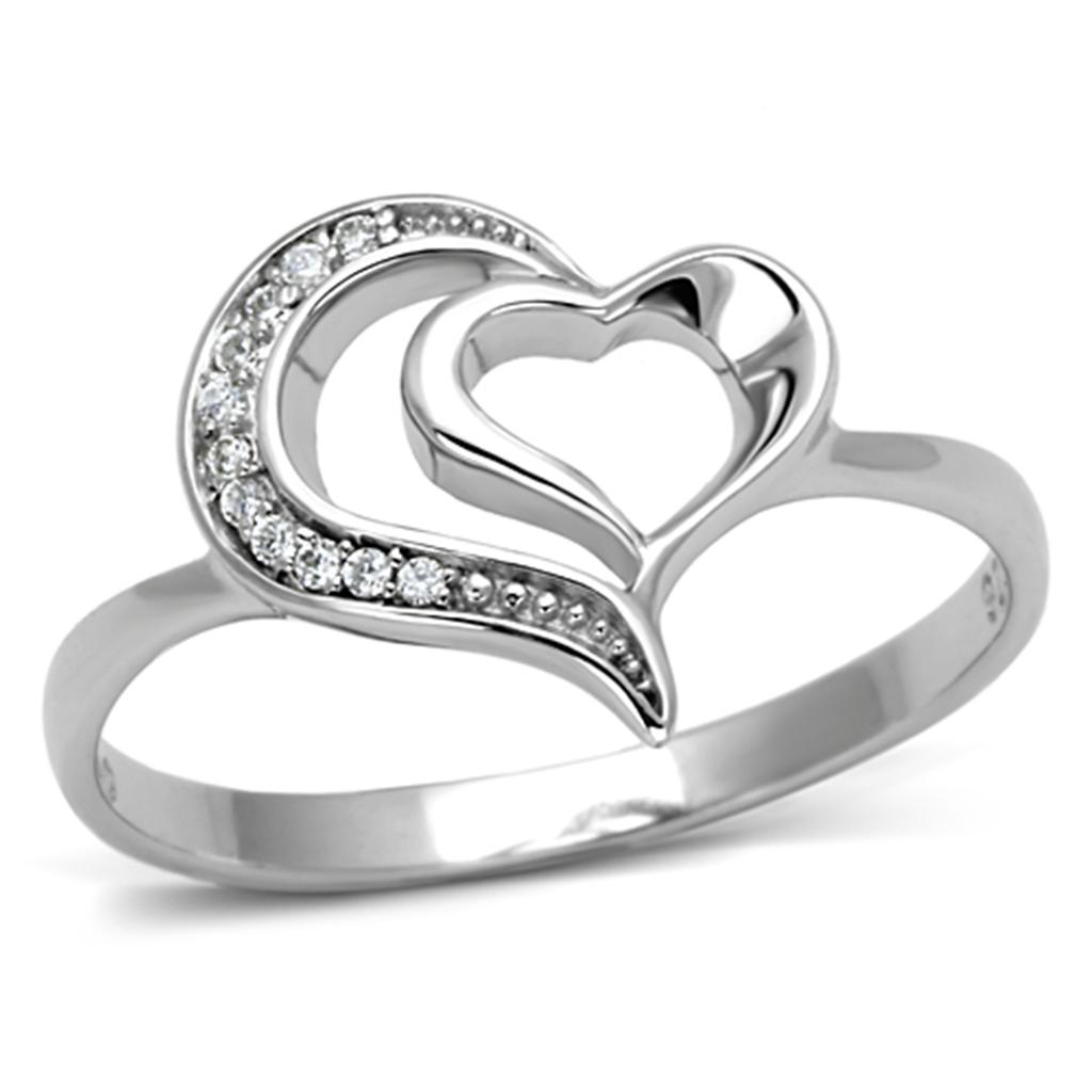 TS093 - Rhodium 925 Sterling Silver Ring with AAA Grade CZ  in Clear-4