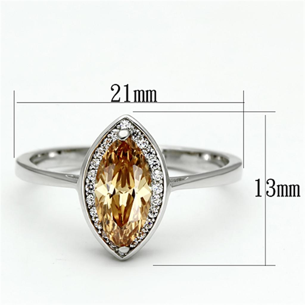 TS098 - Rhodium 925 Sterling Silver Ring with AAA Grade CZ  in Champagne-1
