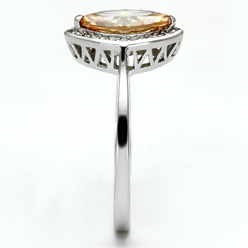 TS098 - Rhodium 925 Sterling Silver Ring with AAA Grade CZ  in Champagne-3