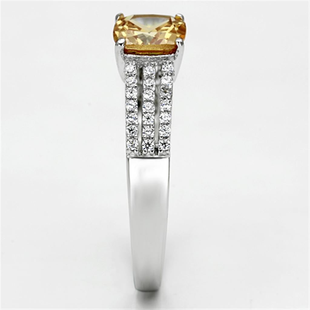 TS099 - Rhodium 925 Sterling Silver Ring with AAA Grade CZ  in Champagne-3