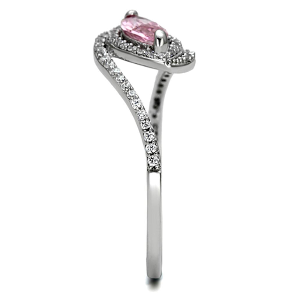 TS101 - Rhodium 925 Sterling Silver Ring with AAA Grade CZ  in Rose-3