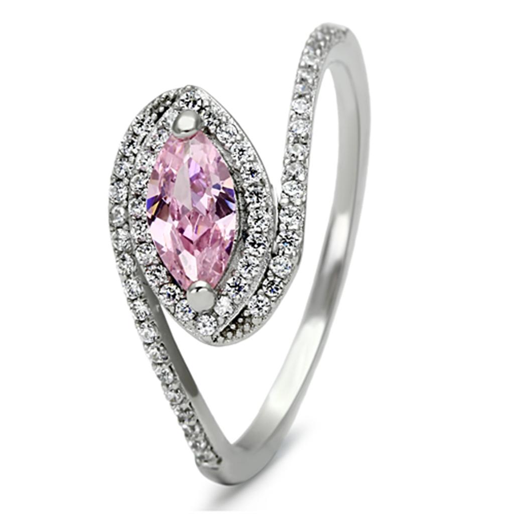 TS101 - Rhodium 925 Sterling Silver Ring with AAA Grade CZ  in Rose-4