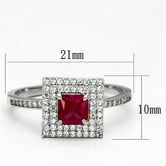 TS102 - Rhodium 925 Sterling Silver Ring with Synthetic Corundum in Ruby-1