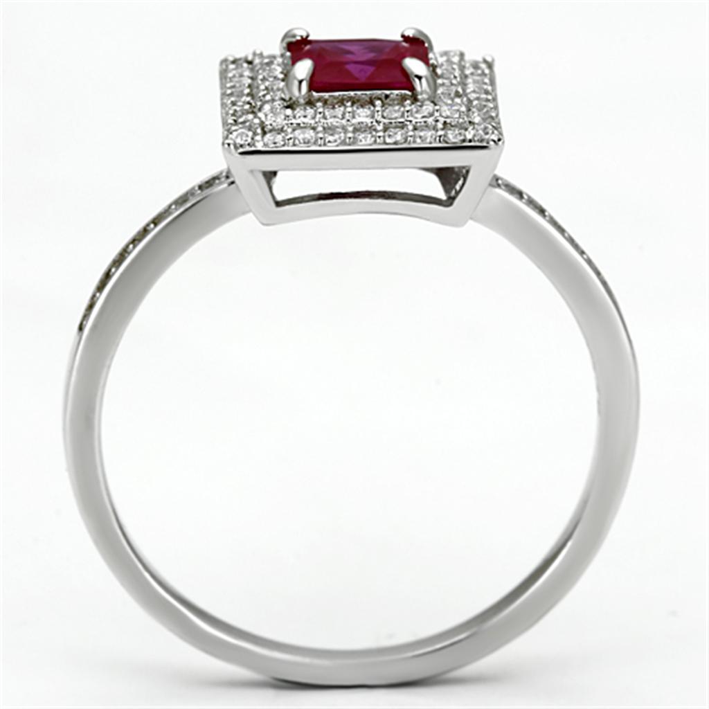 TS102 - Rhodium 925 Sterling Silver Ring with Synthetic Corundum in Ruby-2
