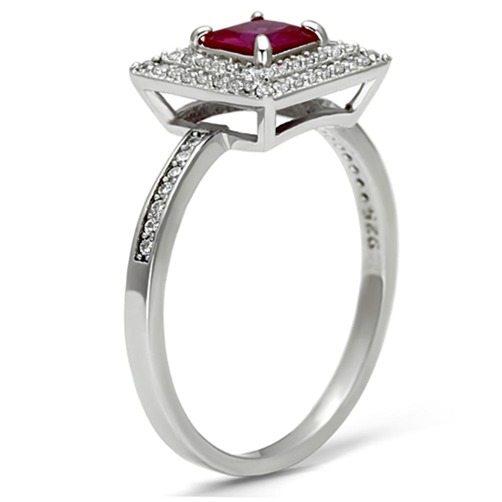 TS102 - Rhodium 925 Sterling Silver Ring with Synthetic Corundum in Ruby-3