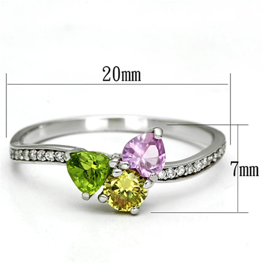 TS103 - Rhodium 925 Sterling Silver Ring with AAA Grade CZ  in Multi Color-1