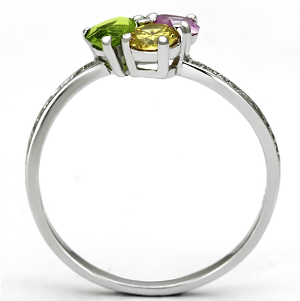 TS103 - Rhodium 925 Sterling Silver Ring with AAA Grade CZ  in Multi Color-2