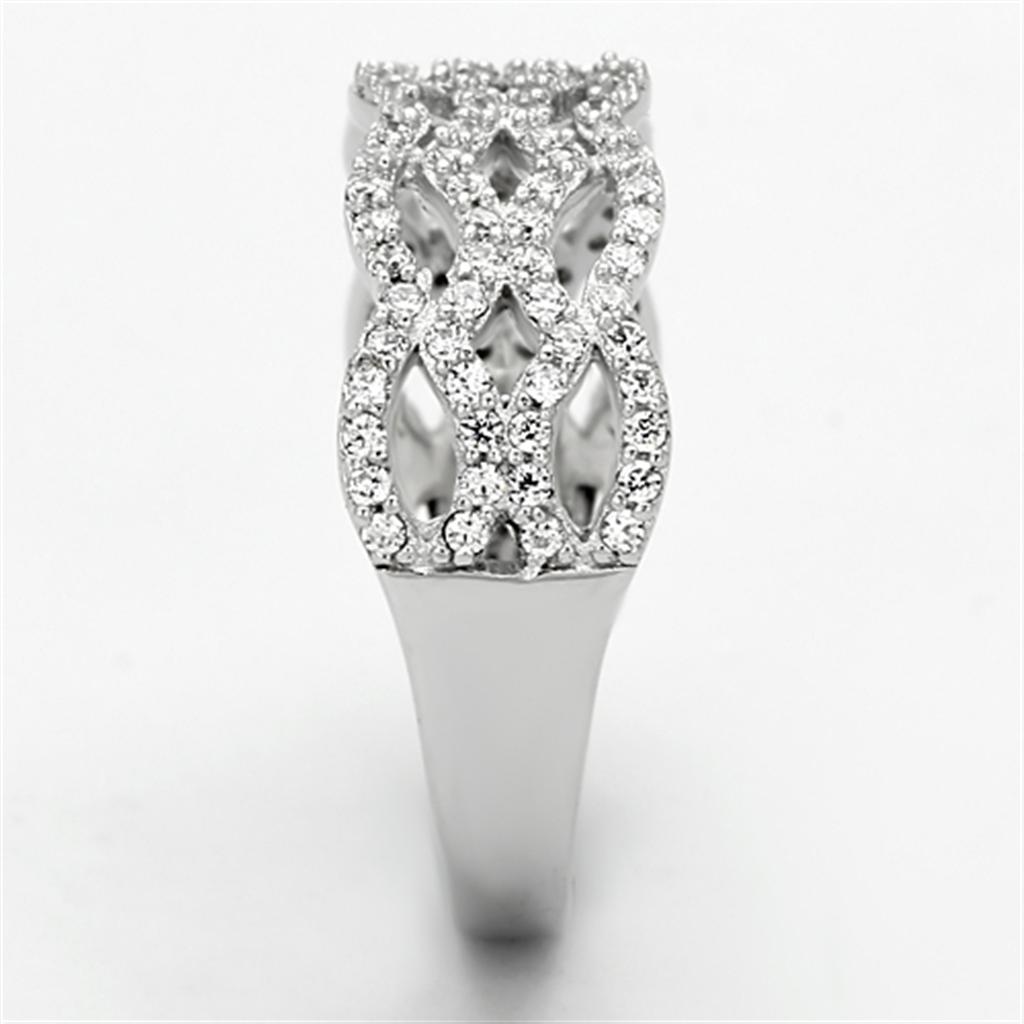 TS106 - Rhodium 925 Sterling Silver Ring with AAA Grade CZ  in Clear-3