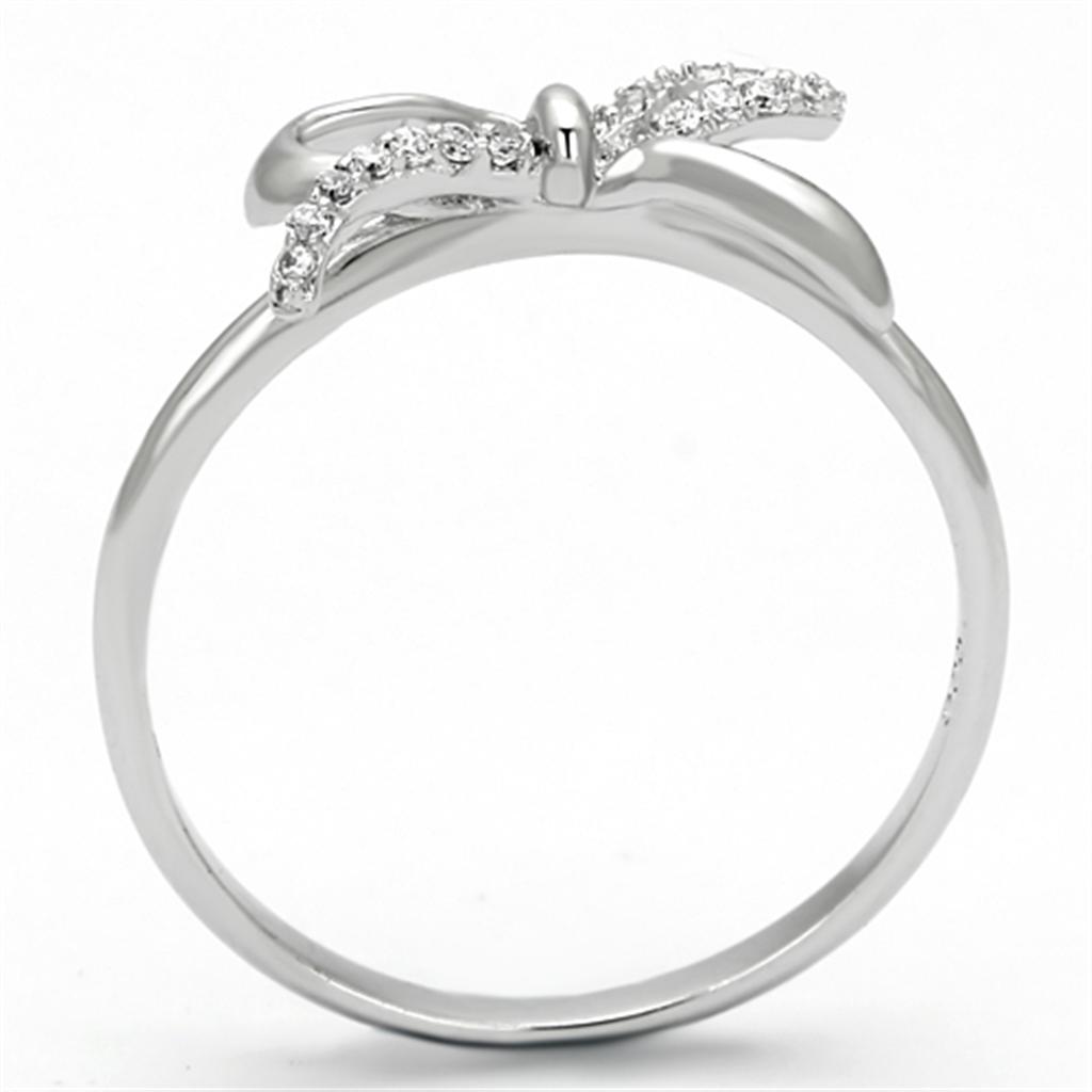 TS109 - Rhodium 925 Sterling Silver Ring with AAA Grade CZ  in Clear-2