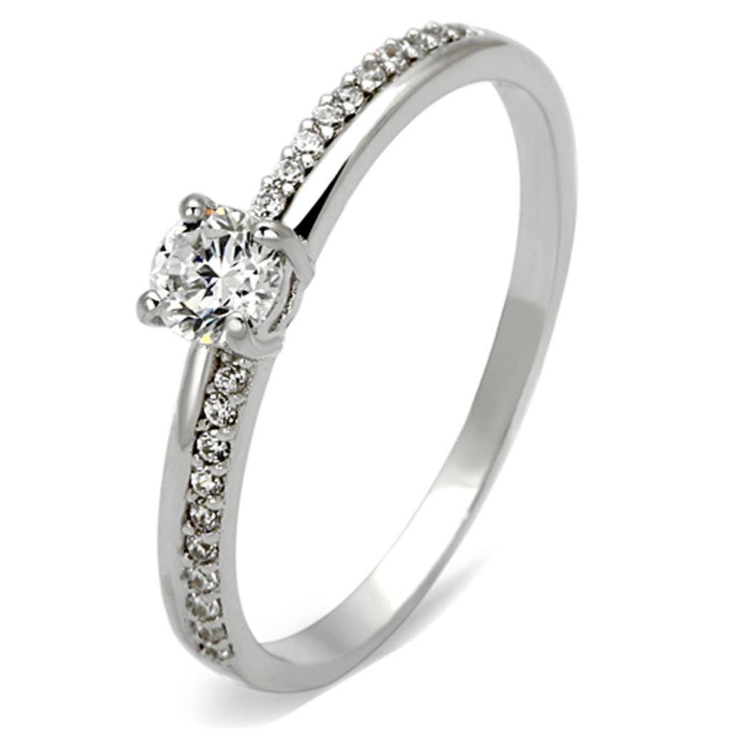 TS112 - Rhodium 925 Sterling Silver Ring with AAA Grade CZ  in Clear-4