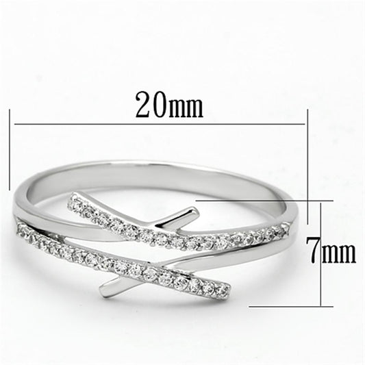 TS113 - Rhodium 925 Sterling Silver Ring with AAA Grade CZ  in Clear-1