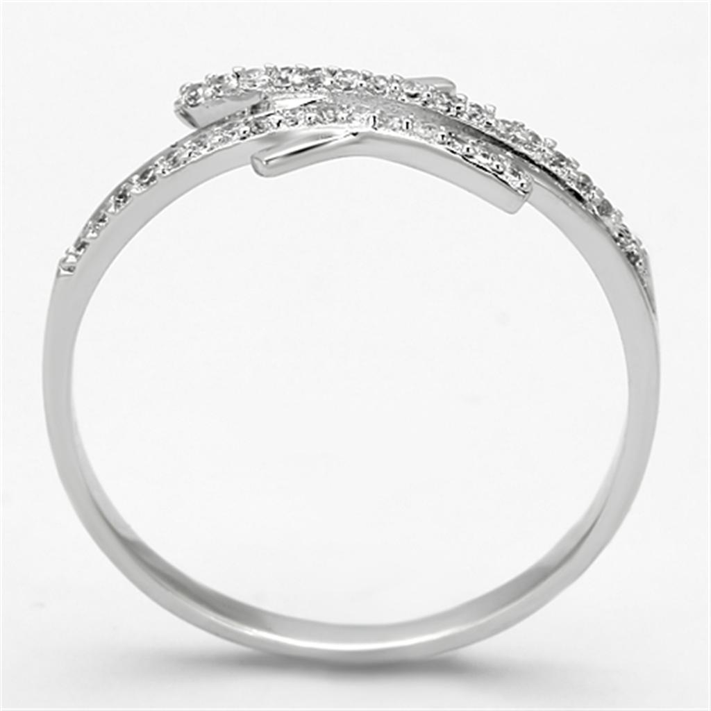 TS113 - Rhodium 925 Sterling Silver Ring with AAA Grade CZ  in Clear-2
