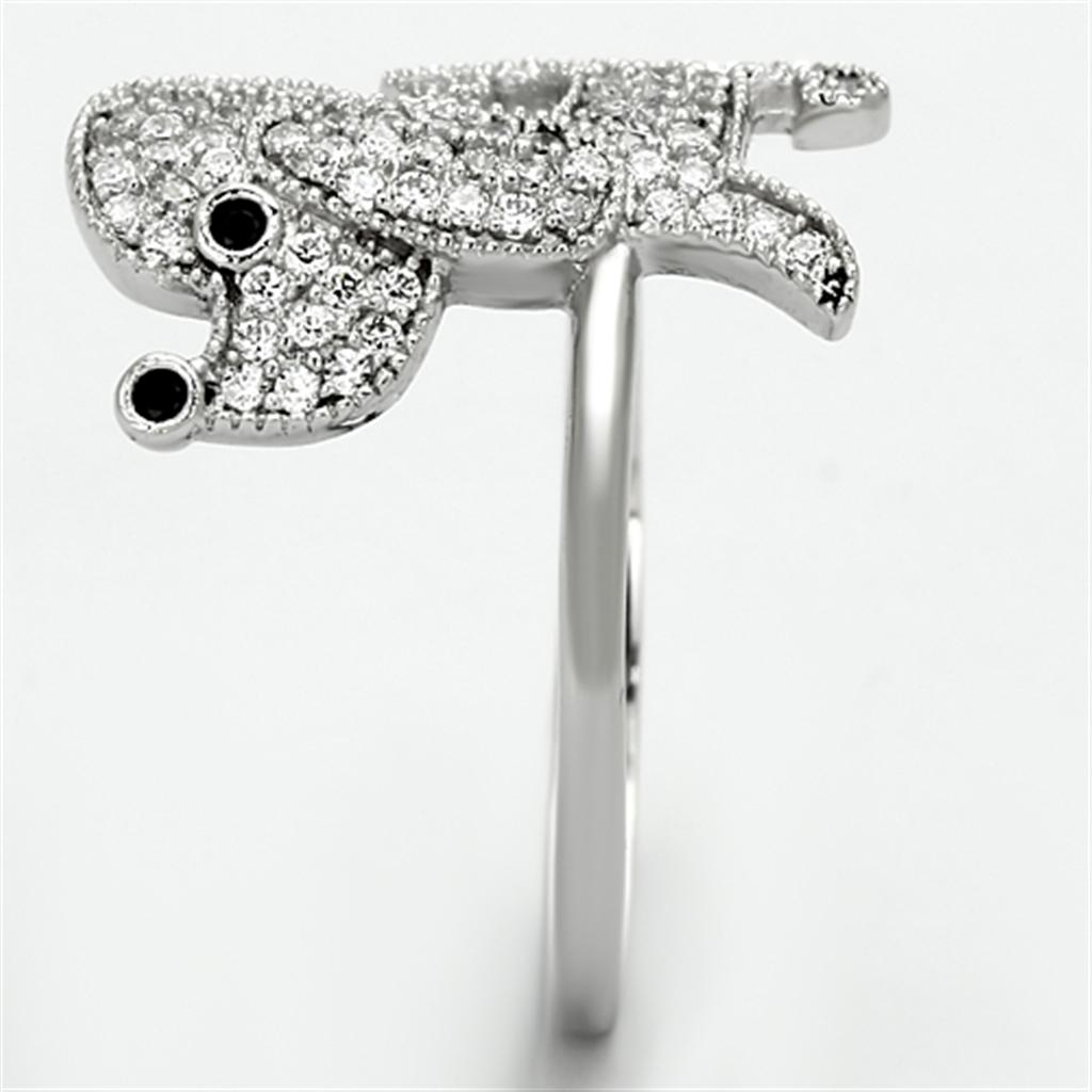 TS115 - Rhodium 925 Sterling Silver Ring with AAA Grade CZ  in Black Diamond-3