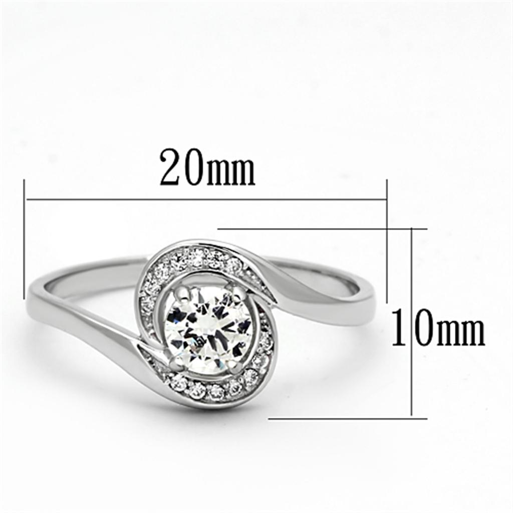 TS116 - Rhodium 925 Sterling Silver Ring with AAA Grade CZ  in Clear-1