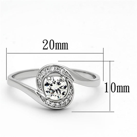 TS116 - Rhodium 925 Sterling Silver Ring with AAA Grade CZ  in Clear-1