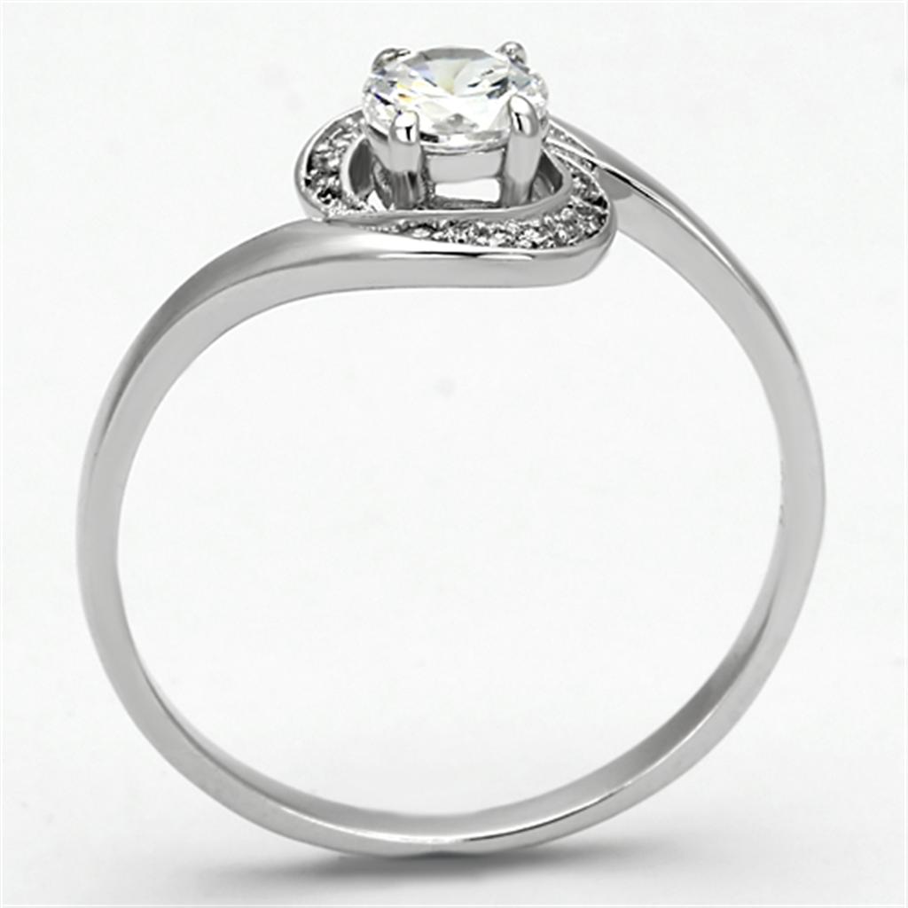 TS116 - Rhodium 925 Sterling Silver Ring with AAA Grade CZ  in Clear-2