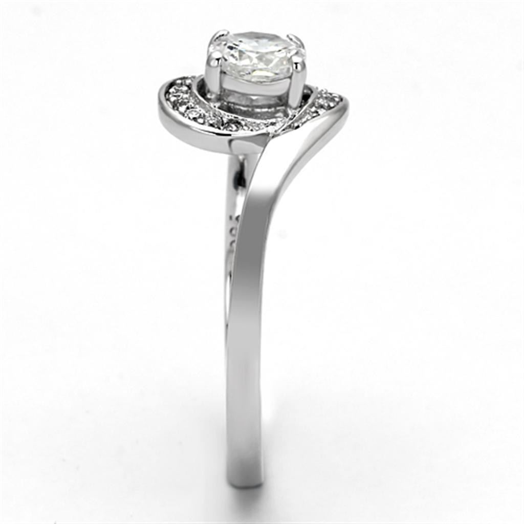 TS116 - Rhodium 925 Sterling Silver Ring with AAA Grade CZ  in Clear-3
