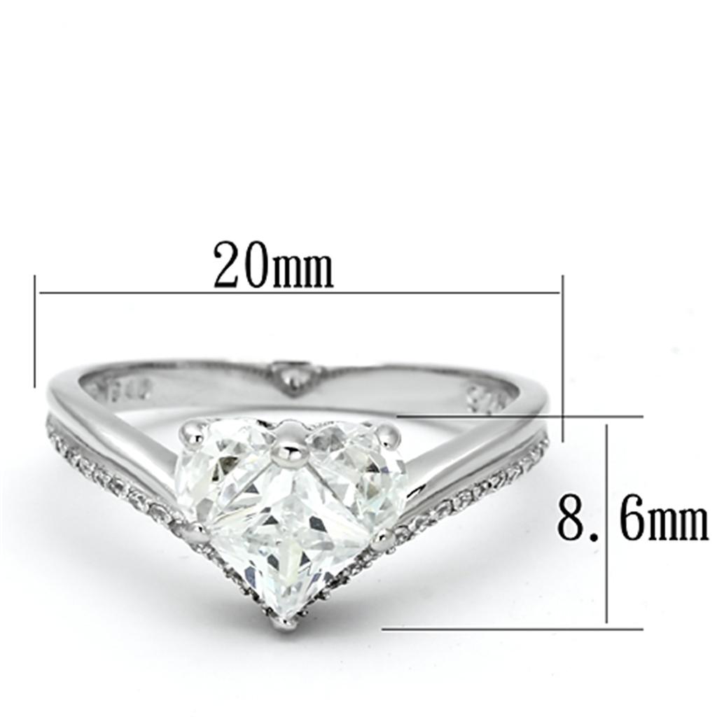 TS118 - Rhodium 925 Sterling Silver Ring with AAA Grade CZ  in Clear-1
