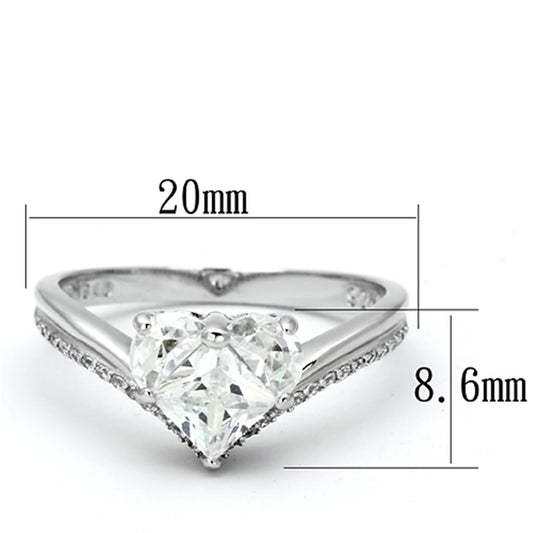 TS118 - Rhodium 925 Sterling Silver Ring with AAA Grade CZ  in Clear-1