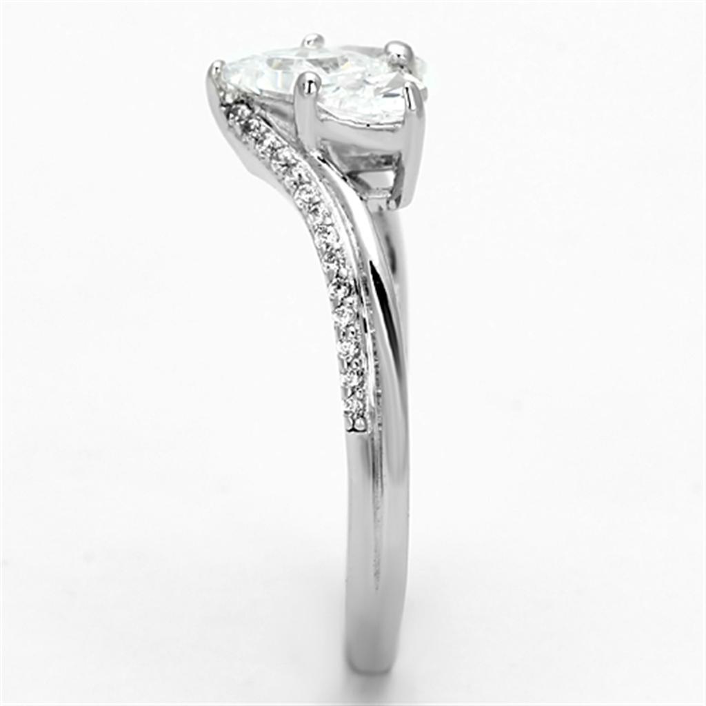 TS118 - Rhodium 925 Sterling Silver Ring with AAA Grade CZ  in Clear-3