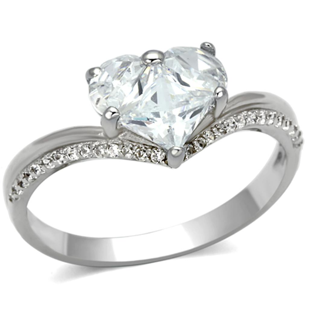 TS118 - Rhodium 925 Sterling Silver Ring with AAA Grade CZ  in Clear-4