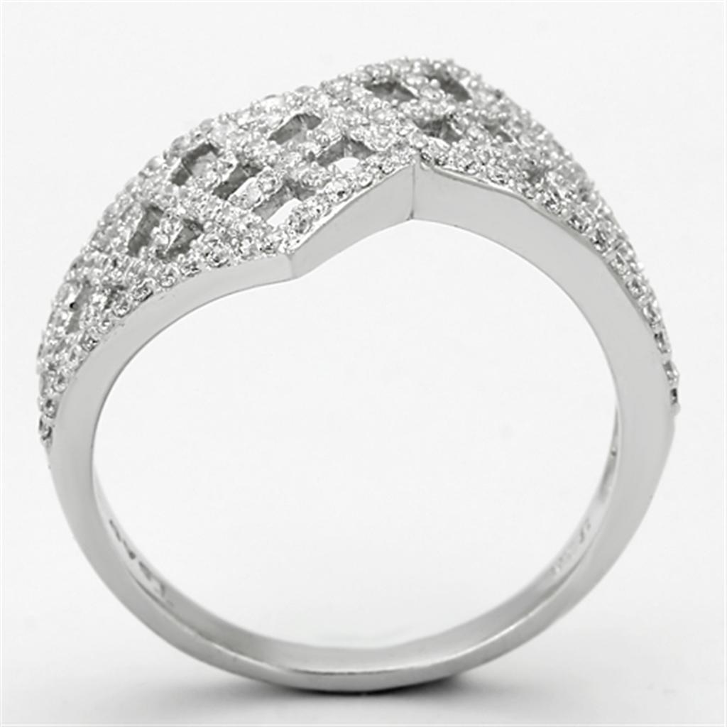 TS122 - Rhodium 925 Sterling Silver Ring with AAA Grade CZ  in Clear-2