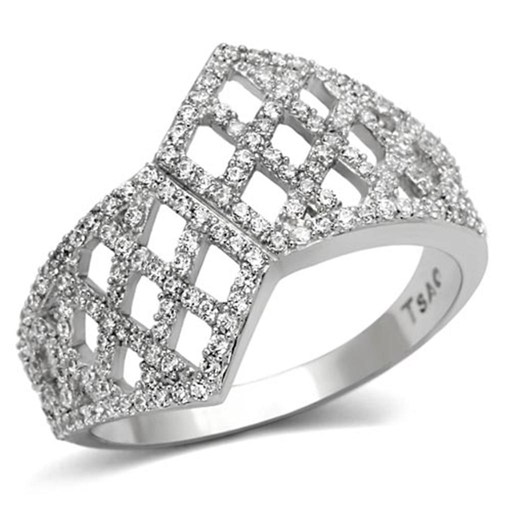 TS122 - Rhodium 925 Sterling Silver Ring with AAA Grade CZ  in Clear-4