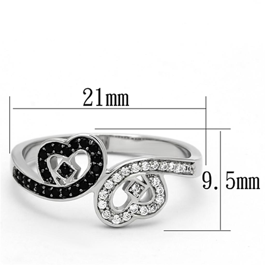 TS125 - Rhodium 925 Sterling Silver Ring with AAA Grade CZ  in Black Diamond-1