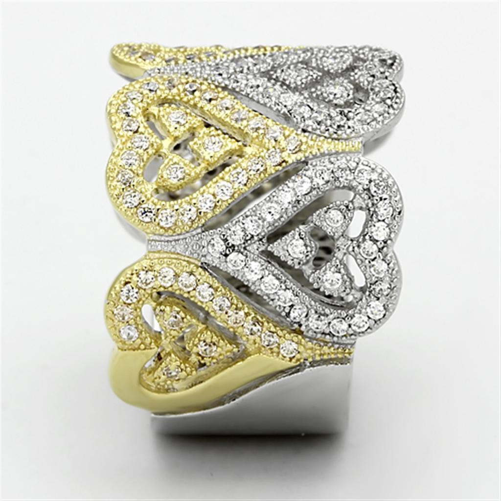 TS126 - Gold+Rhodium 925 Sterling Silver Ring with AAA Grade CZ  in Champagne-3