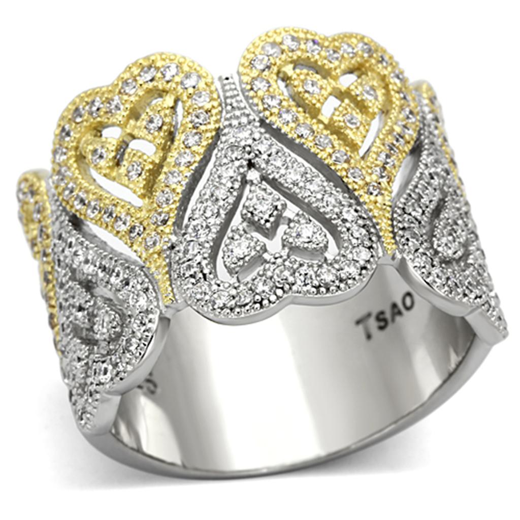 TS126 - Gold+Rhodium 925 Sterling Silver Ring with AAA Grade CZ  in Champagne-4