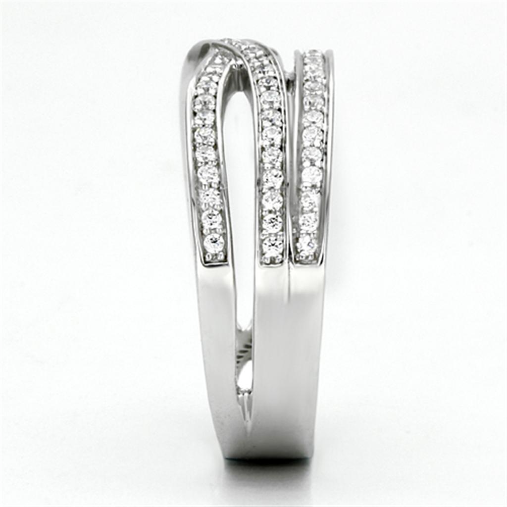 TS131 - Rhodium 925 Sterling Silver Ring with AAA Grade CZ  in Clear-3