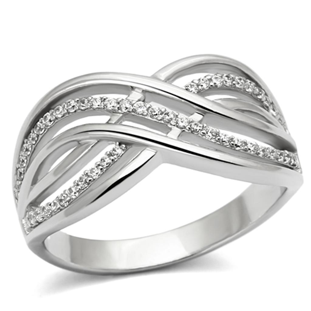TS132 - Rhodium 925 Sterling Silver Ring with AAA Grade CZ  in Clear-4