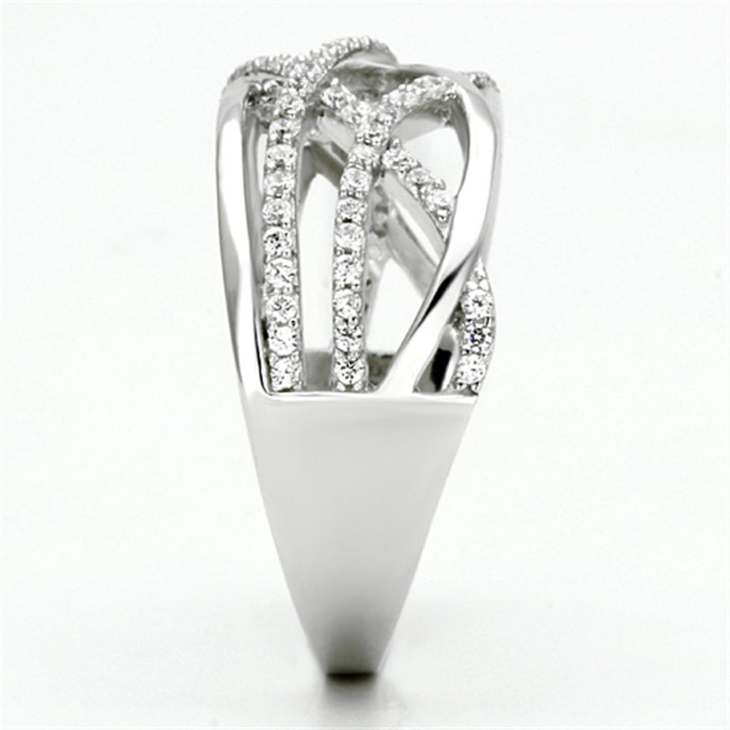 TS134 - Rhodium 925 Sterling Silver Ring with AAA Grade CZ  in Clear-3