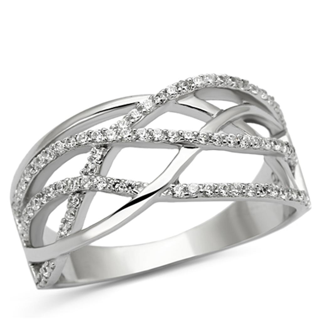 TS134 - Rhodium 925 Sterling Silver Ring with AAA Grade CZ  in Clear-4