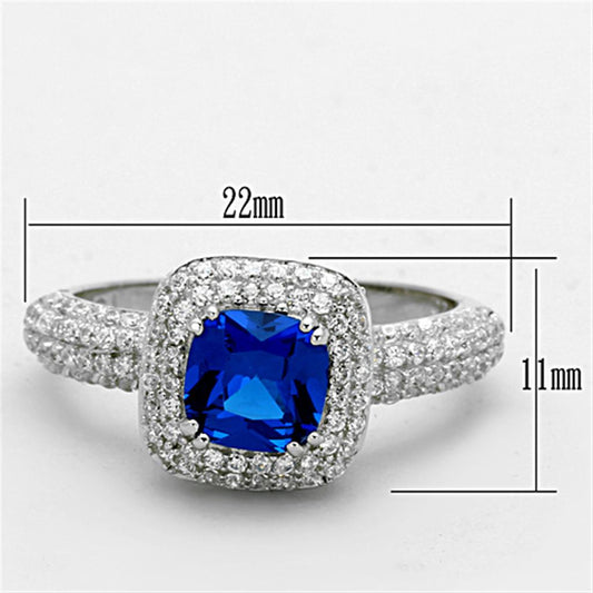 TS137 - Rhodium 925 Sterling Silver Ring with Synthetic Spinel in London Blue-1