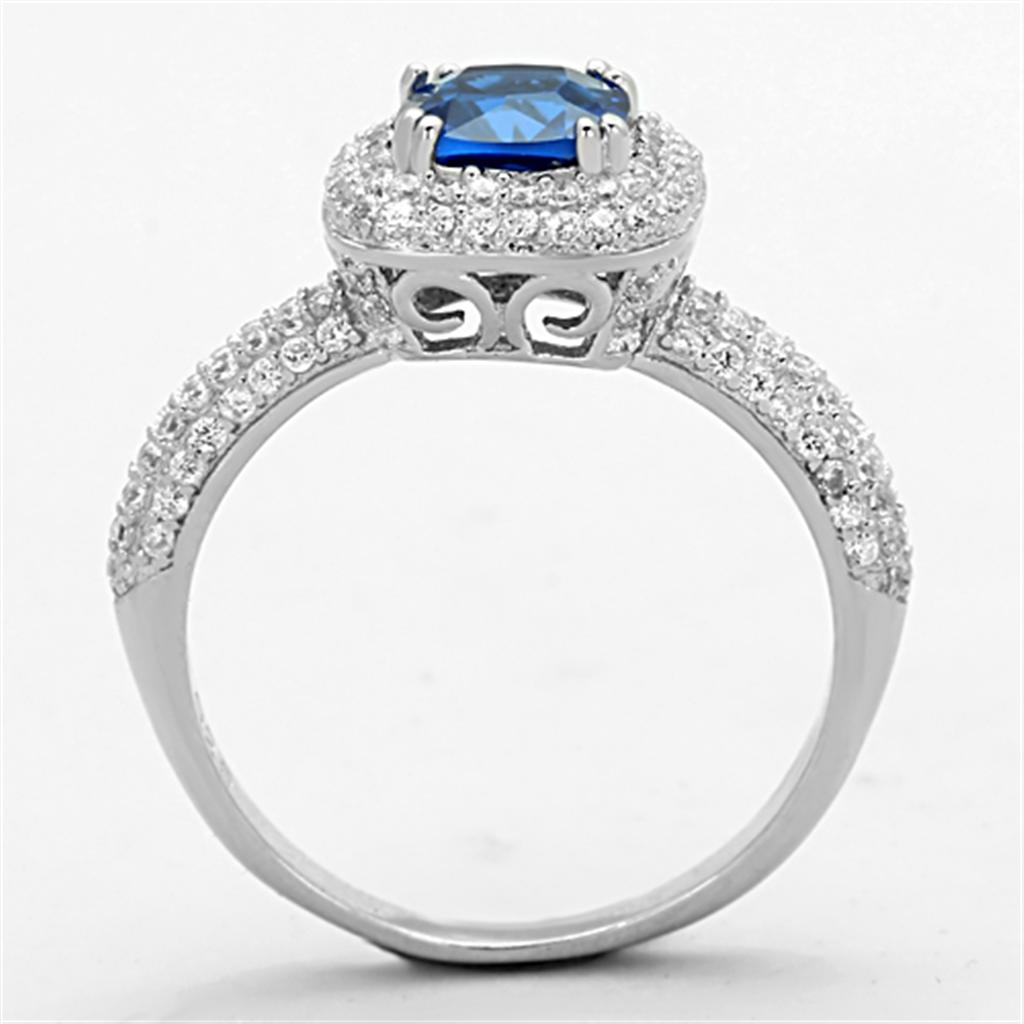 TS137 - Rhodium 925 Sterling Silver Ring with Synthetic Spinel in London Blue-2