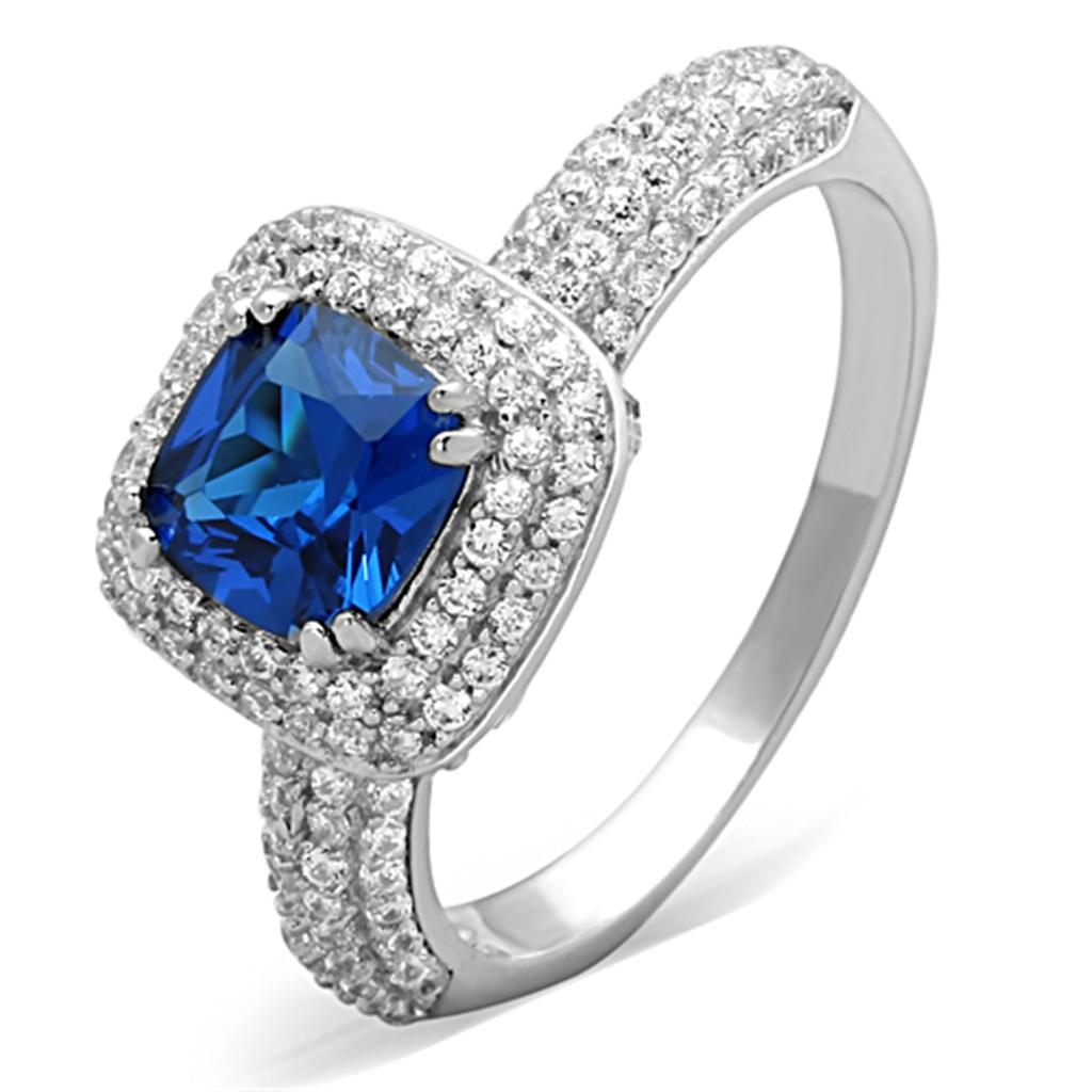 TS137 - Rhodium 925 Sterling Silver Ring with Synthetic Spinel in London Blue-4