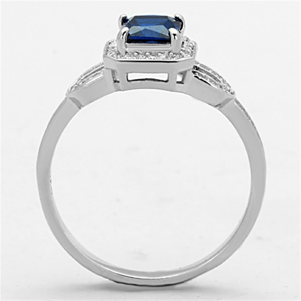 TS138 - Rhodium 925 Sterling Silver Ring with Synthetic Spinel in London Blue-2