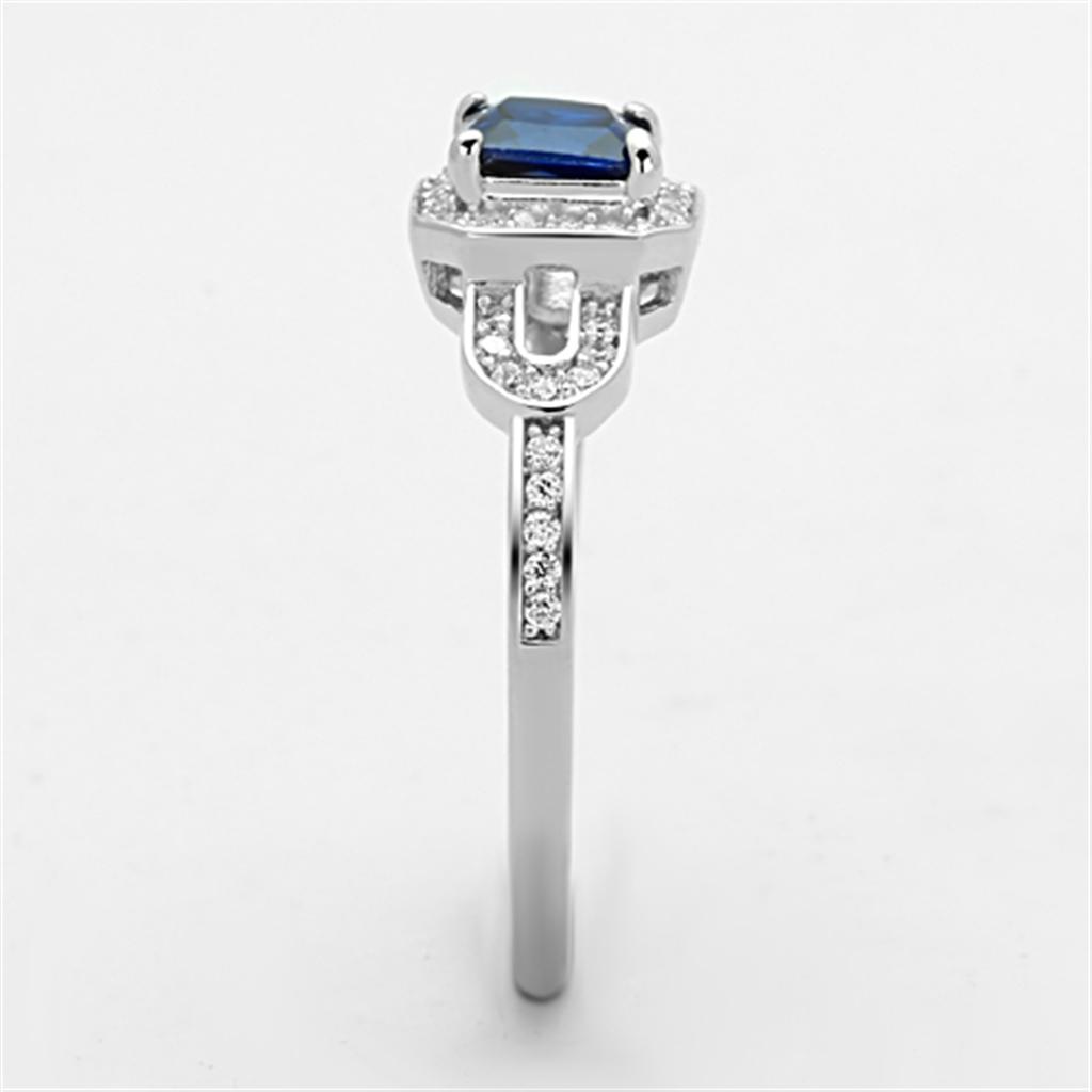TS138 - Rhodium 925 Sterling Silver Ring with Synthetic Spinel in London Blue-3