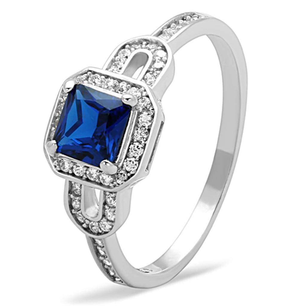 TS138 - Rhodium 925 Sterling Silver Ring with Synthetic Spinel in London Blue-4