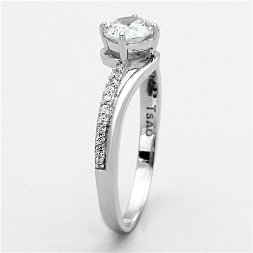 TS141 - Rhodium 925 Sterling Silver Ring with AAA Grade CZ  in Clear-3