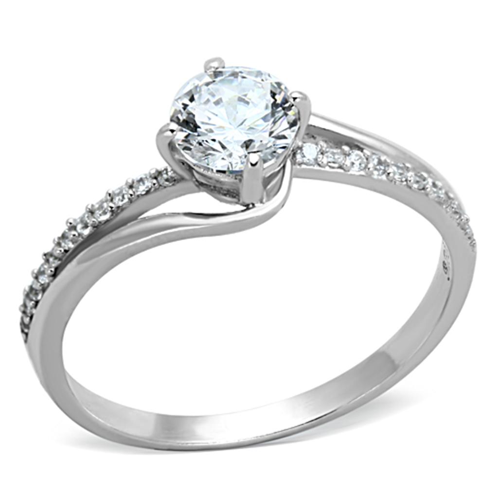 TS141 - Rhodium 925 Sterling Silver Ring with AAA Grade CZ  in Clear-4