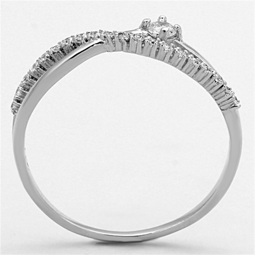 TS144 - Rhodium 925 Sterling Silver Ring with AAA Grade CZ  in Clear-2