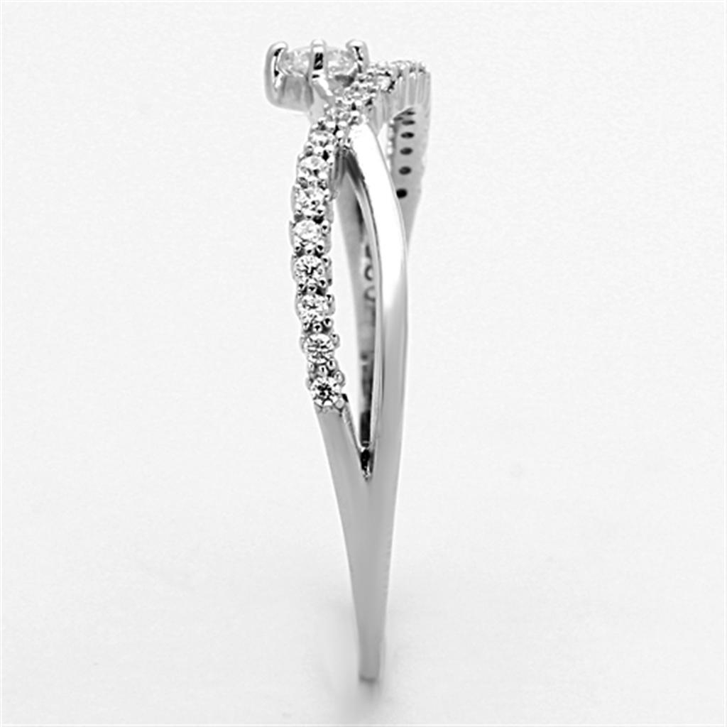 TS144 - Rhodium 925 Sterling Silver Ring with AAA Grade CZ  in Clear-3