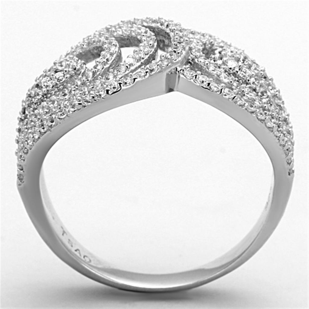 TS147 - Rhodium 925 Sterling Silver Ring with AAA Grade CZ  in Clear-2